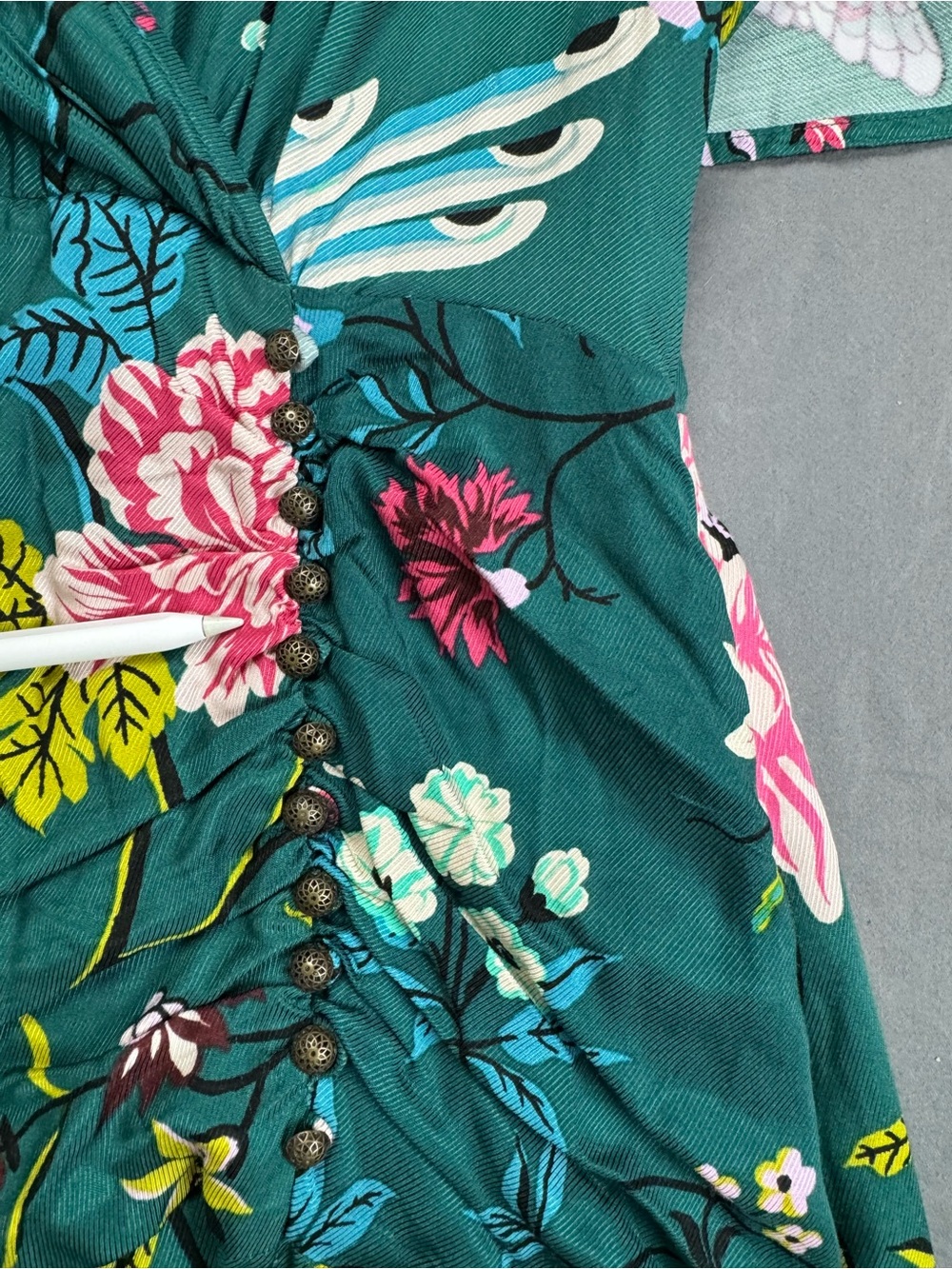 Maeve by Anthropologie Buttonfront Shirt Dress Green Botanical Birds Size 12 - Picture 7 of 16